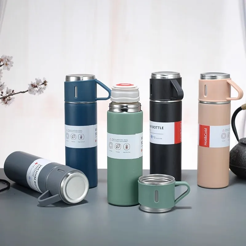 Stainless steel thermal water flask and cups set