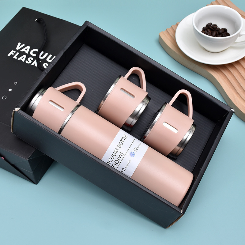 Stainless steel thermal water flask and cups set - Image 3