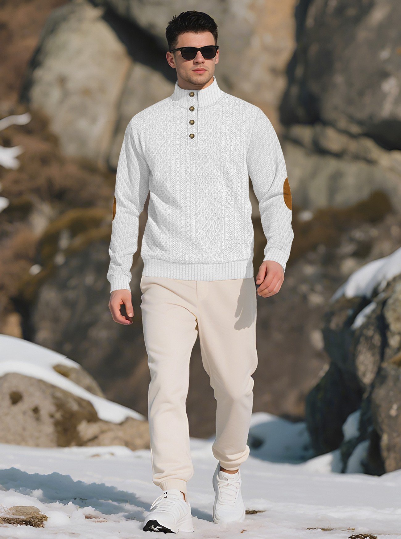 Stand up collar knitted men's pullover - Image 12