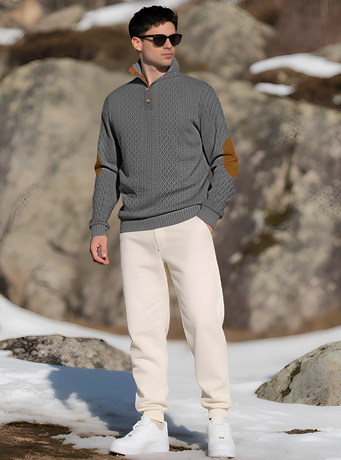 Stand up collar knitted men's pullover - Image 11