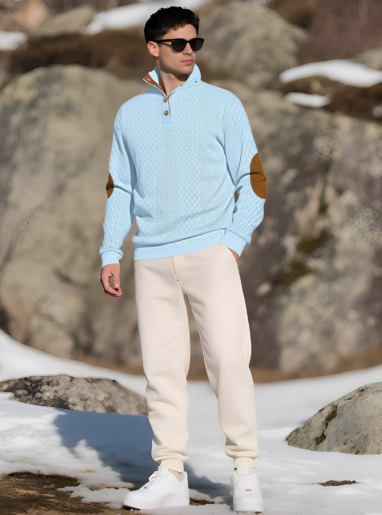 Stand up collar knitted men's pullover - Image 13