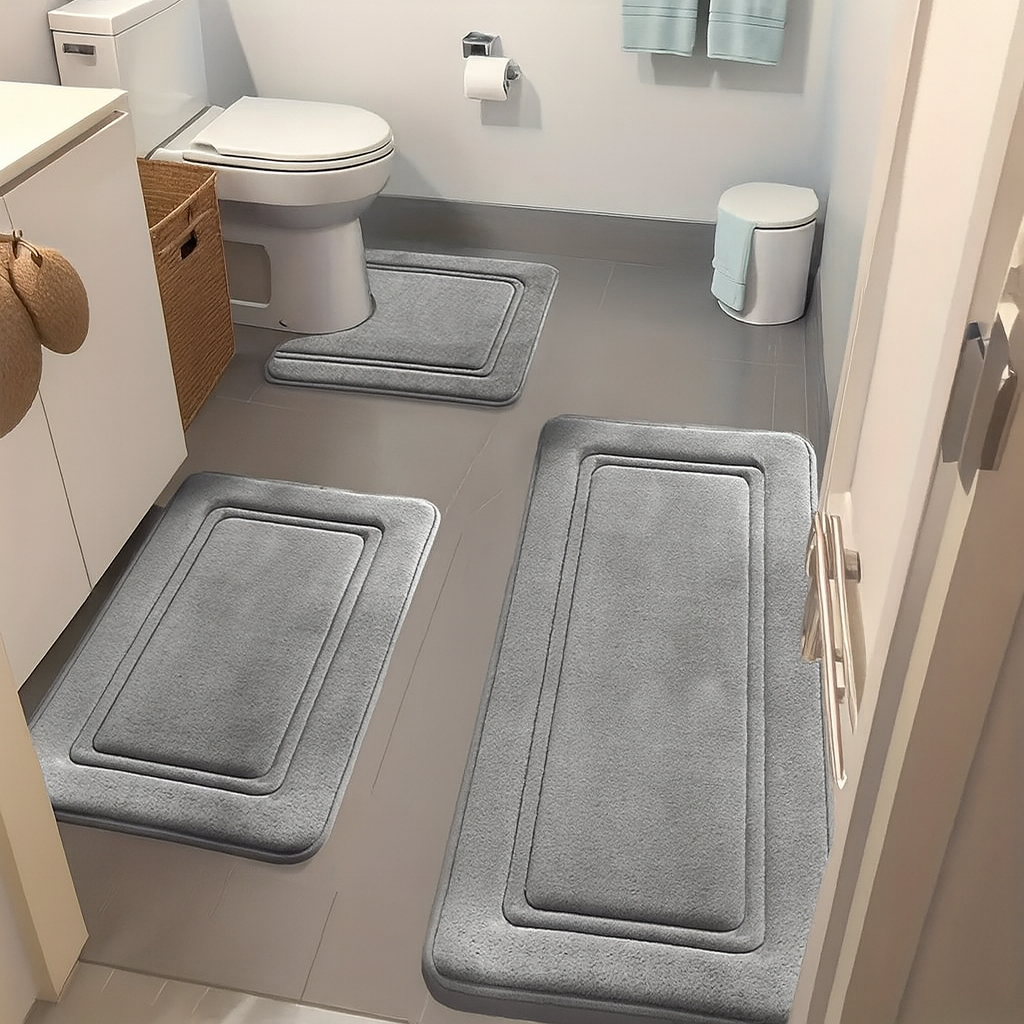 Non-slip absorbent bathroom floor mats set