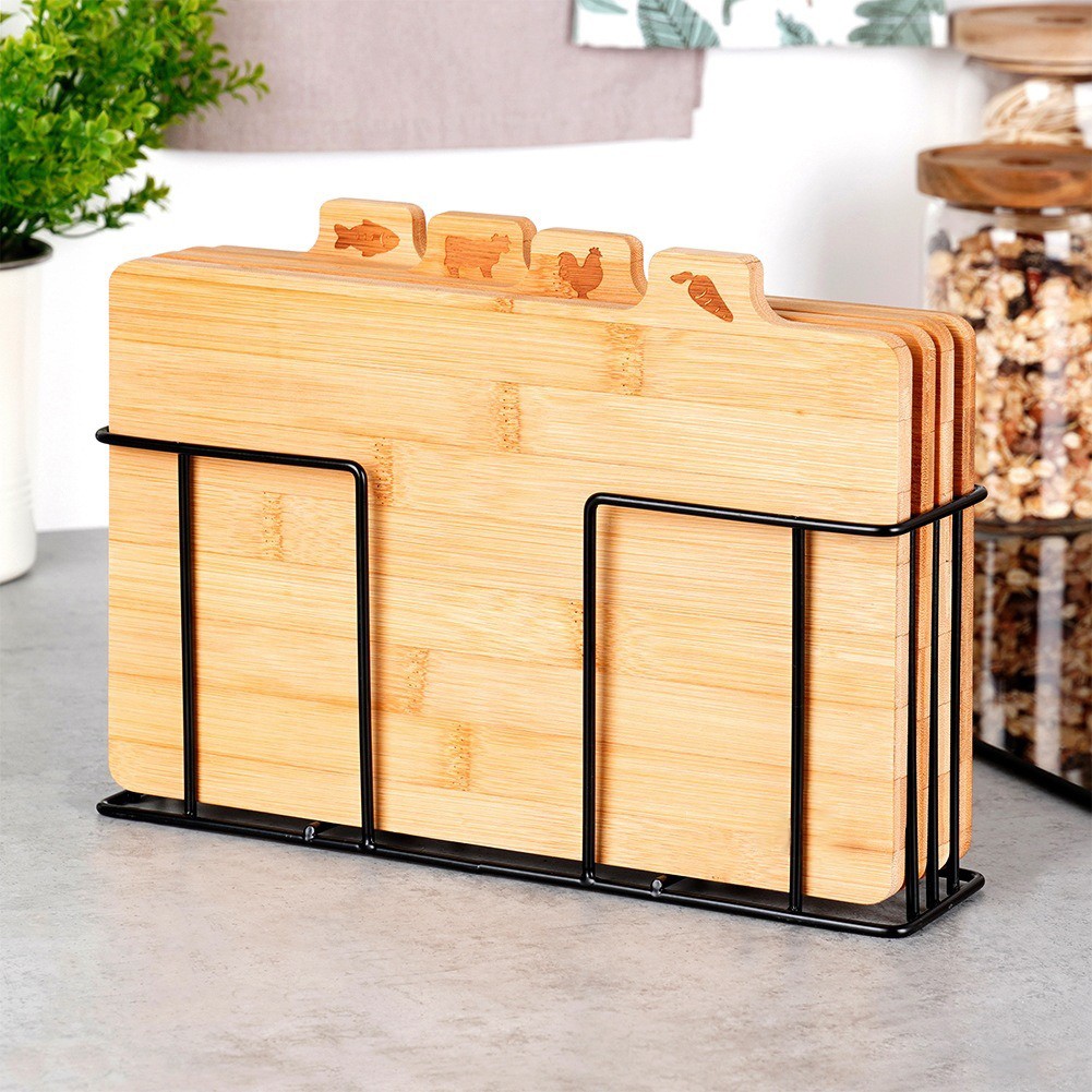 Set of 4 bamboo cutting boards with metal storage stand - Image 7