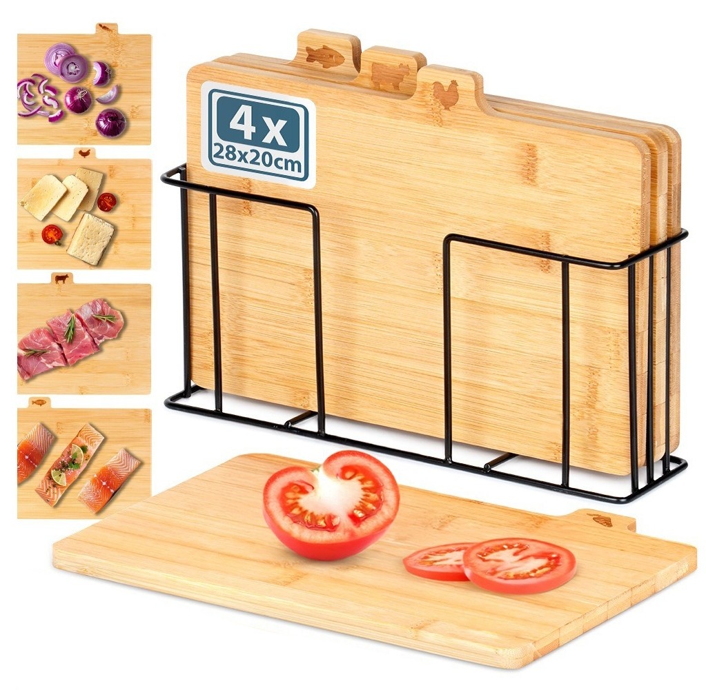 Set of 4 bamboo cutting boards with metal storage stand - Image 10