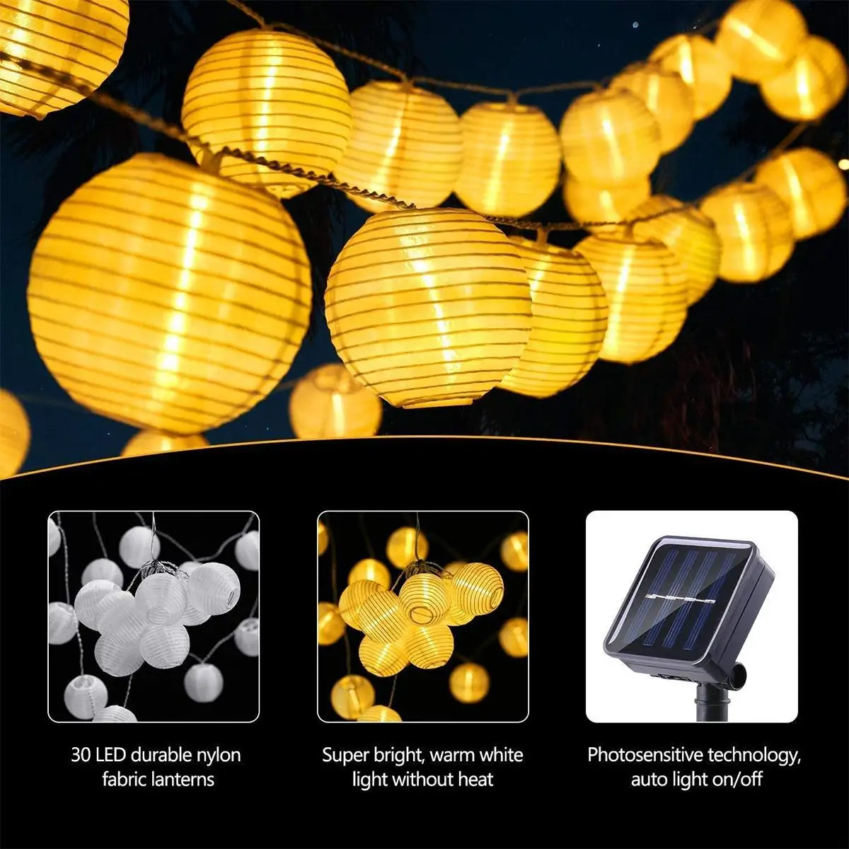 Solar-powered LED lantern string lights - Image 10