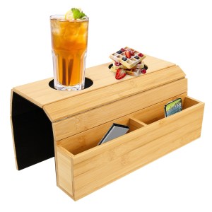 Bamboo sofa armrest organizer tray