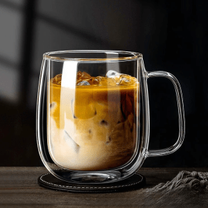Double-walled glass coffee mug