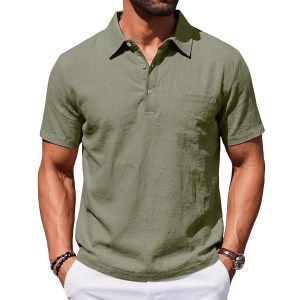 Casual men's linen short-sleeve polo shirt