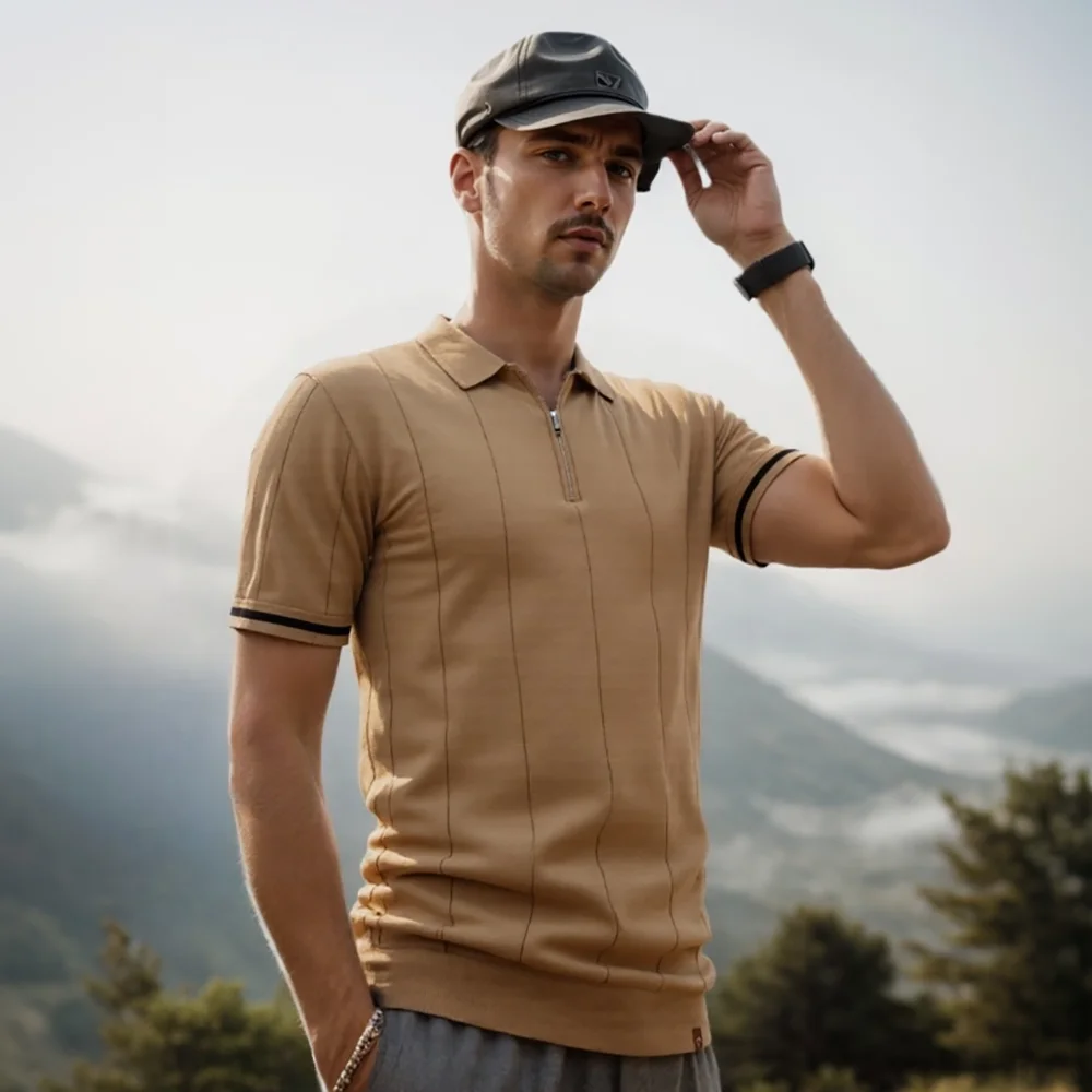 Formal men's textured polo shirt - Image 17