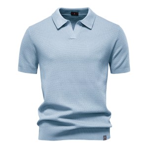 Breathable textured knit men's polo shirt