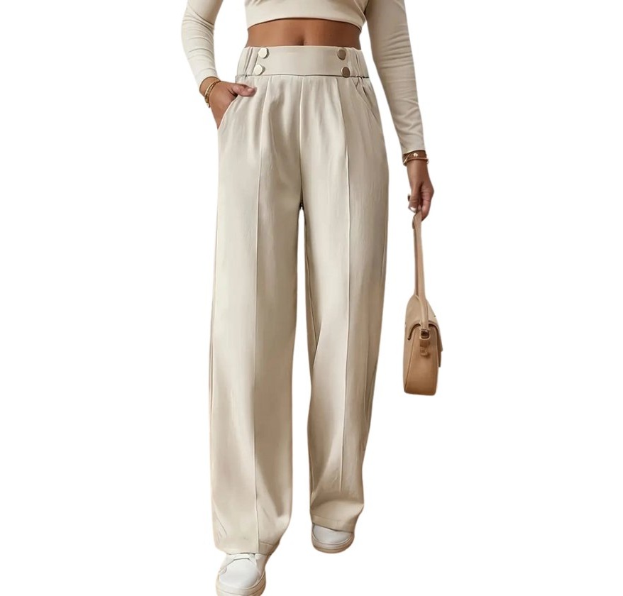 High-waist decorative buttons women's straight pants - Image 18