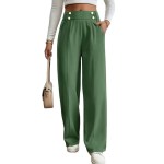 High-waist decorative buttons women's straight pants
