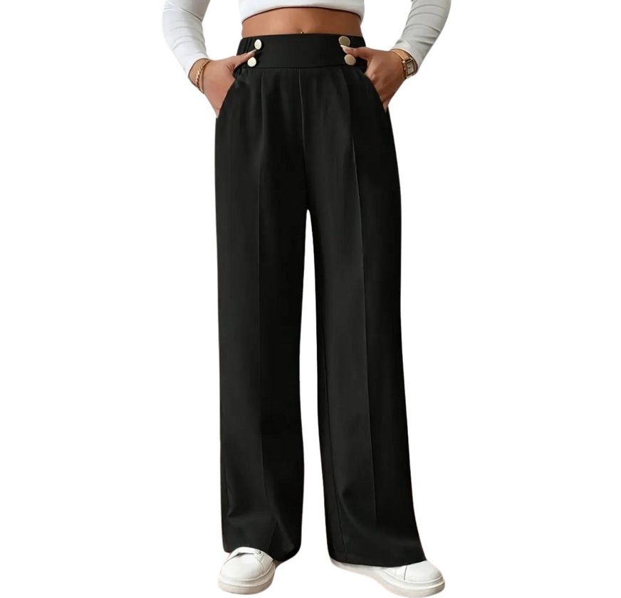 High-waist decorative buttons women's straight pants - Image 24