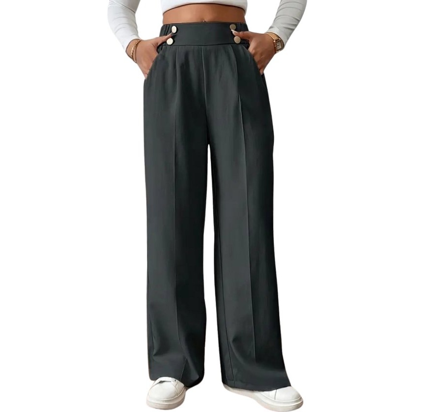 High-waist decorative buttons women's straight pants - Image 26