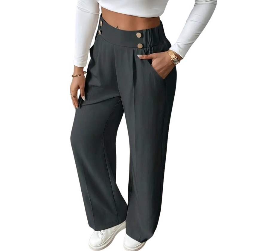 High-waist decorative buttons women's straight pants - Image 25