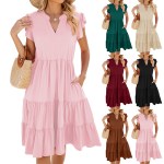 Casual ruffle-sleeve midi summer dress