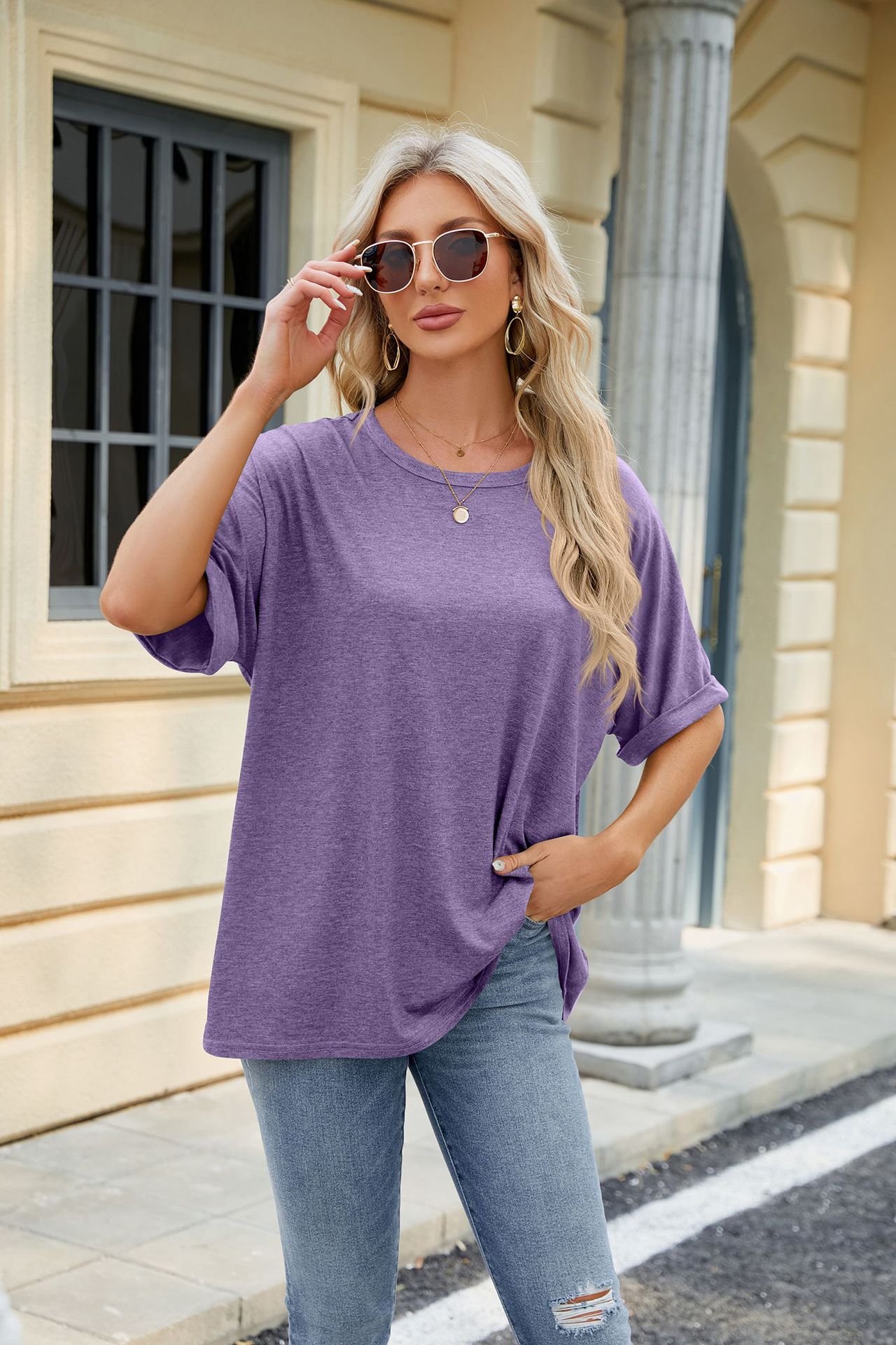 Crew neck oversized women's T-shirt - Image 30