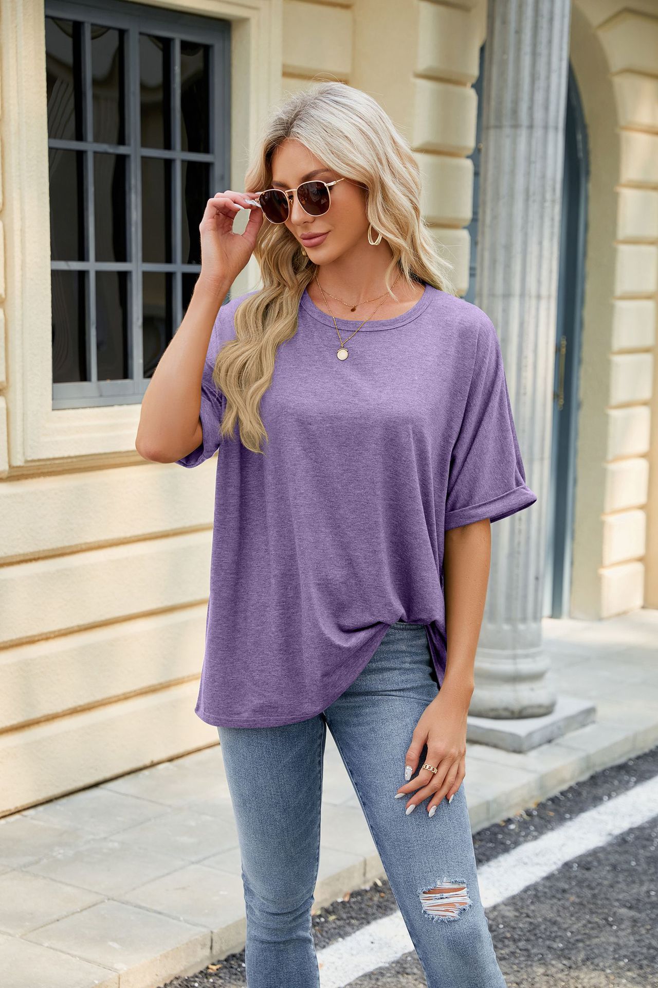 Crew neck oversized women's T-shirt - Image 31