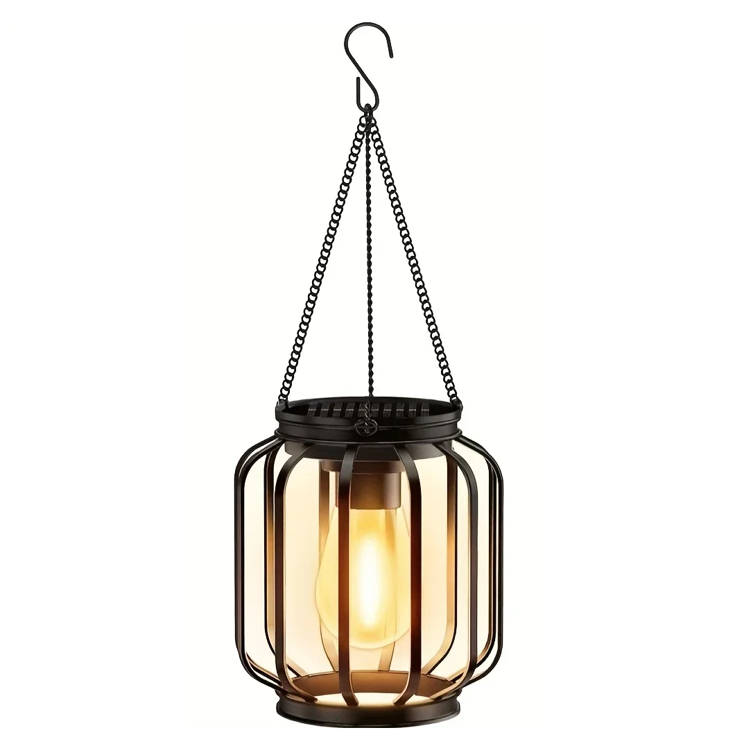 Outdoor solar-powered hanging lantern light