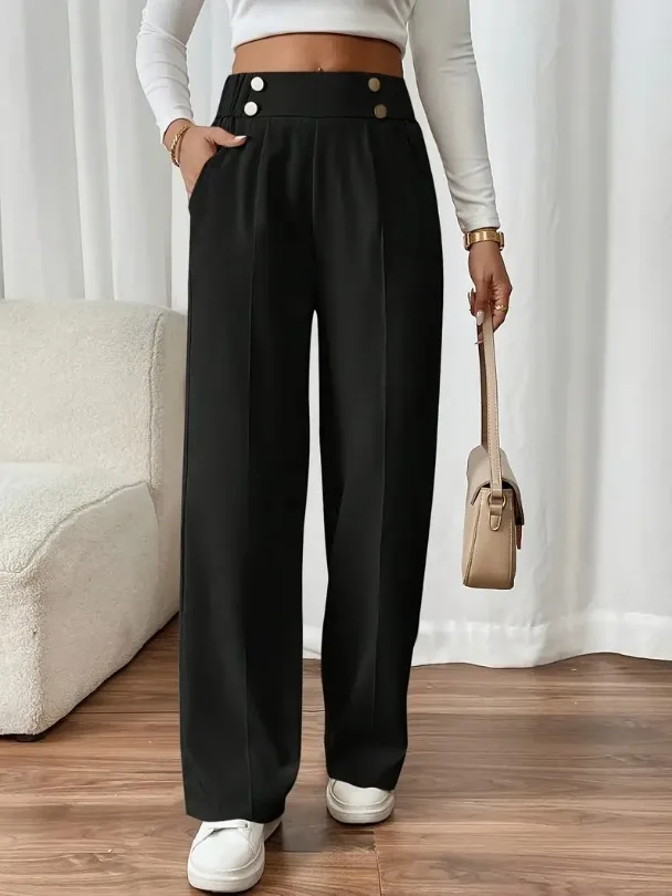 High-waist decorative buttons women's straight pants - Image 22