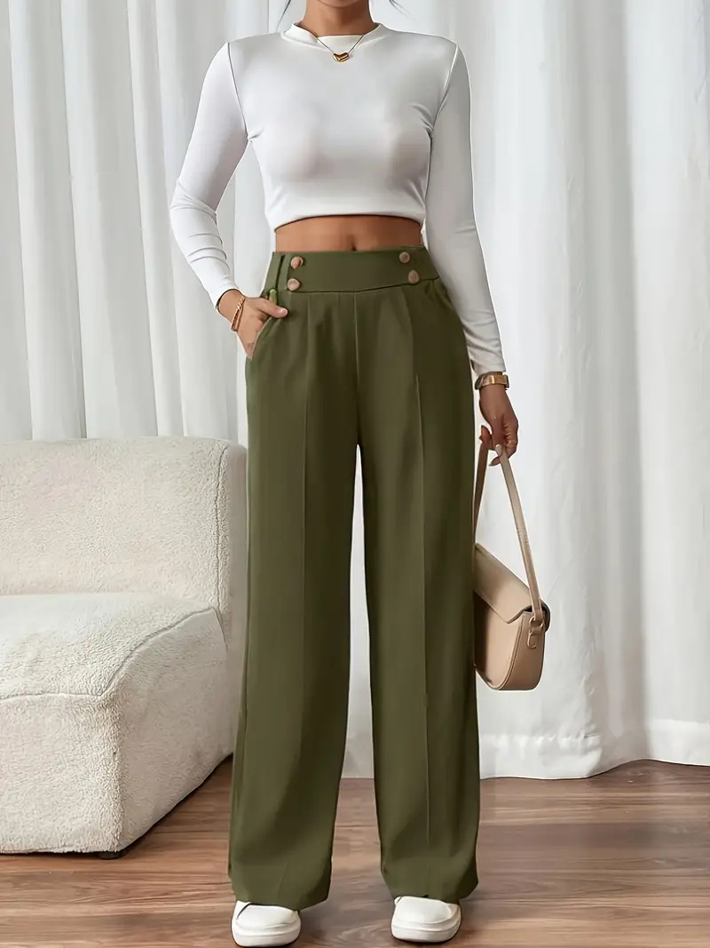 High-waist decorative buttons women's straight pants - Image 15