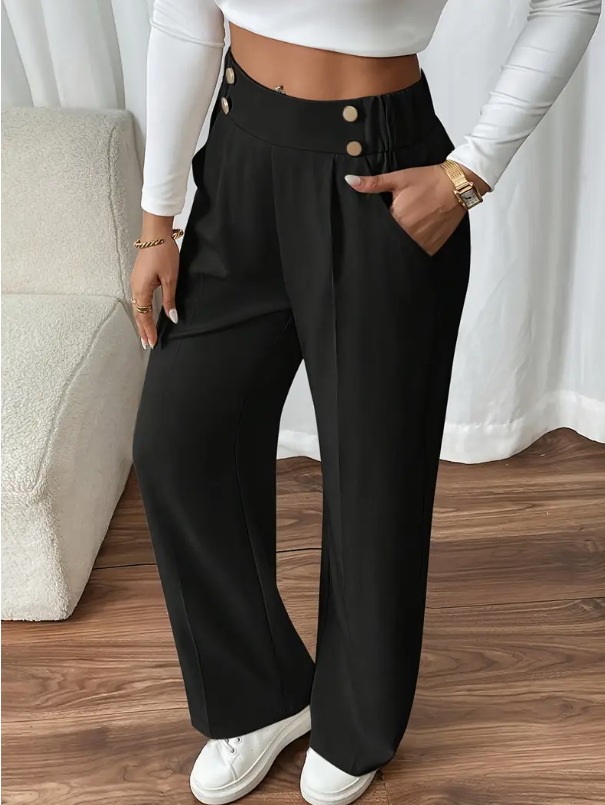 High-waist decorative buttons women's straight pants - Image 4