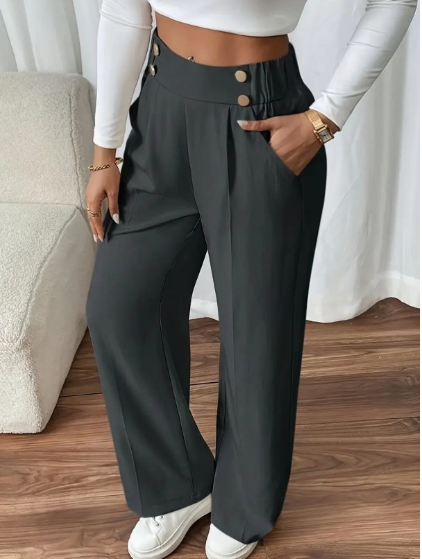 High-waist decorative buttons women's straight pants - Image 5