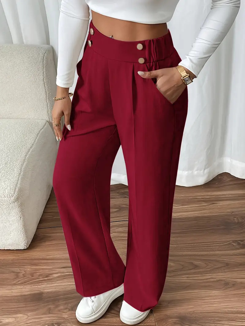 High-waist decorative buttons women's straight pants - Image 11