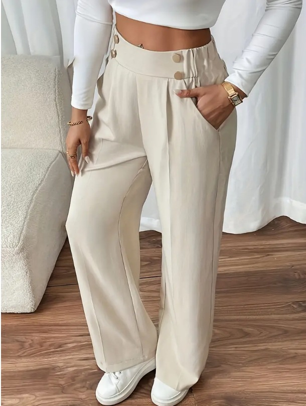 High-waist decorative buttons women's straight pants - Image 2