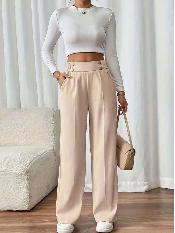 High-waist decorative buttons women's straight pants - Image 12