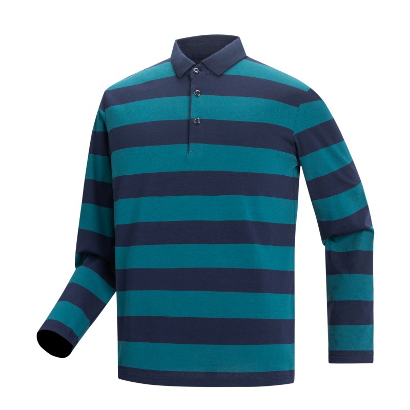 Striped long-sleeve men's polo shirt - Image 4