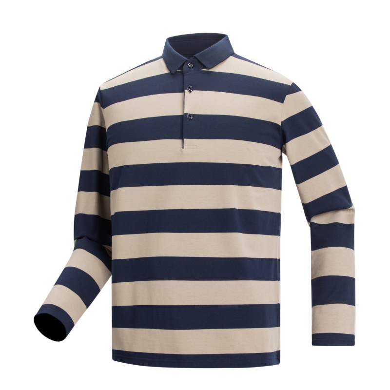 Striped long-sleeve men's polo shirt - Image 2