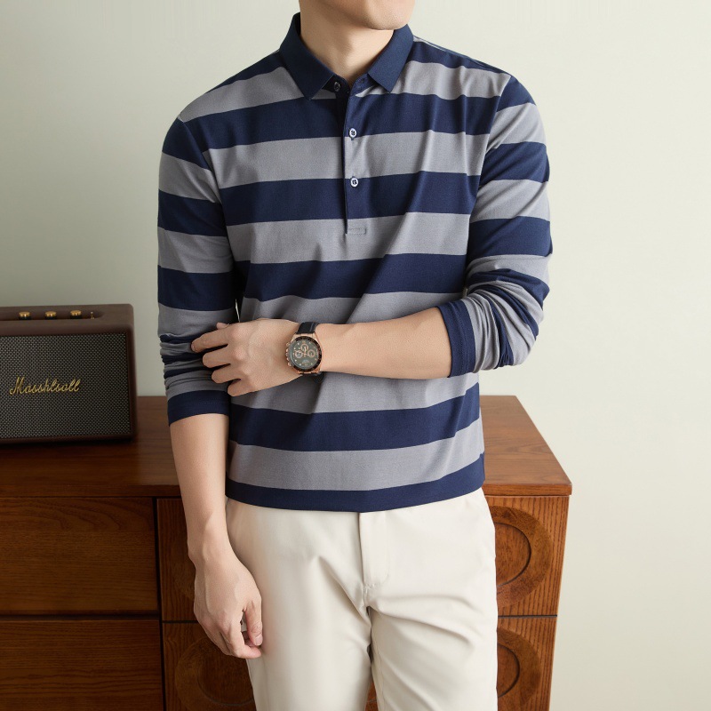 Striped long-sleeve men's polo shirt - Image 13