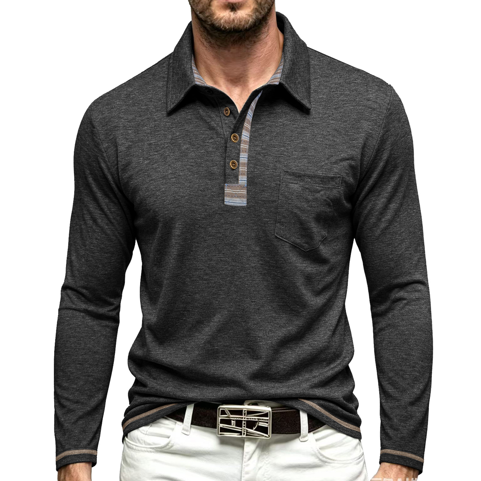 long-sleeve men's polo shirt - Image 12