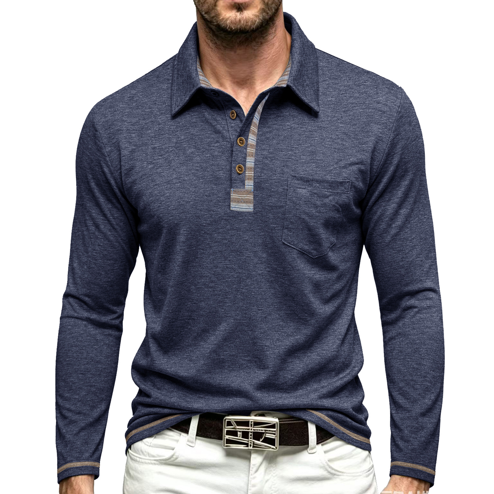 long-sleeve men's polo shirt - Image 14