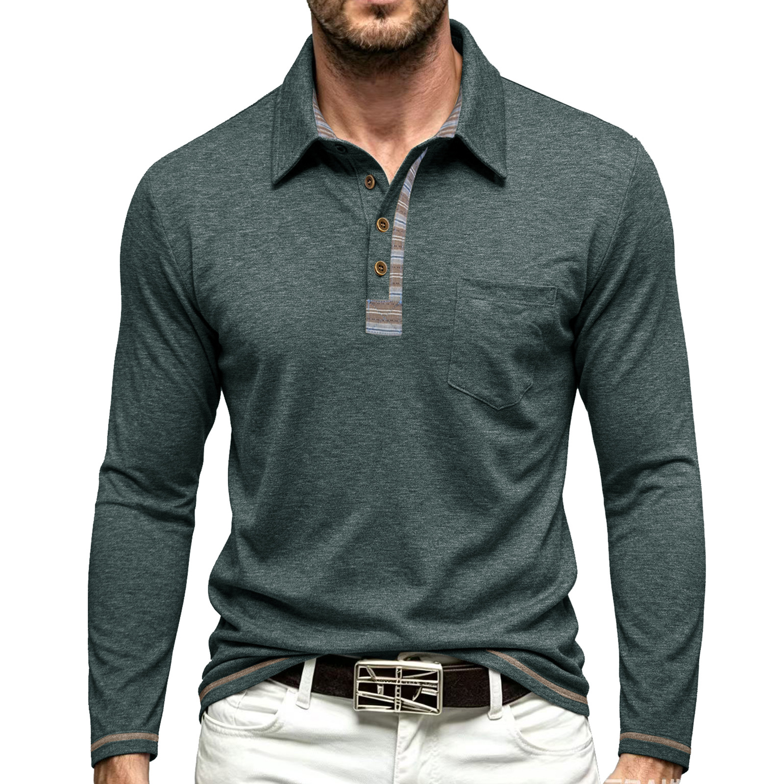 long-sleeve men's polo shirt - Image 16