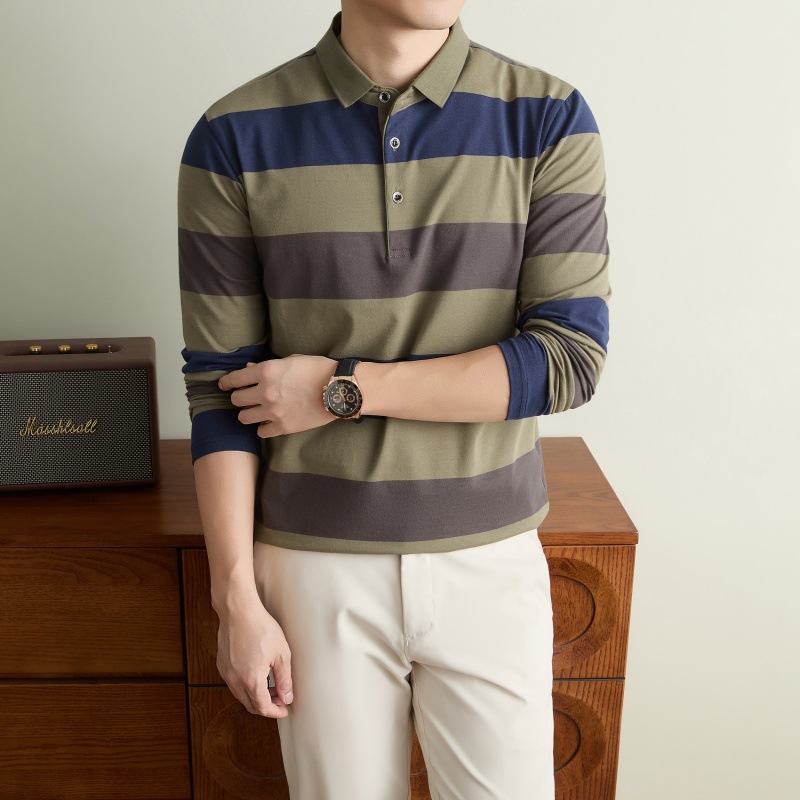Striped long-sleeve men's polo shirt - Image 15