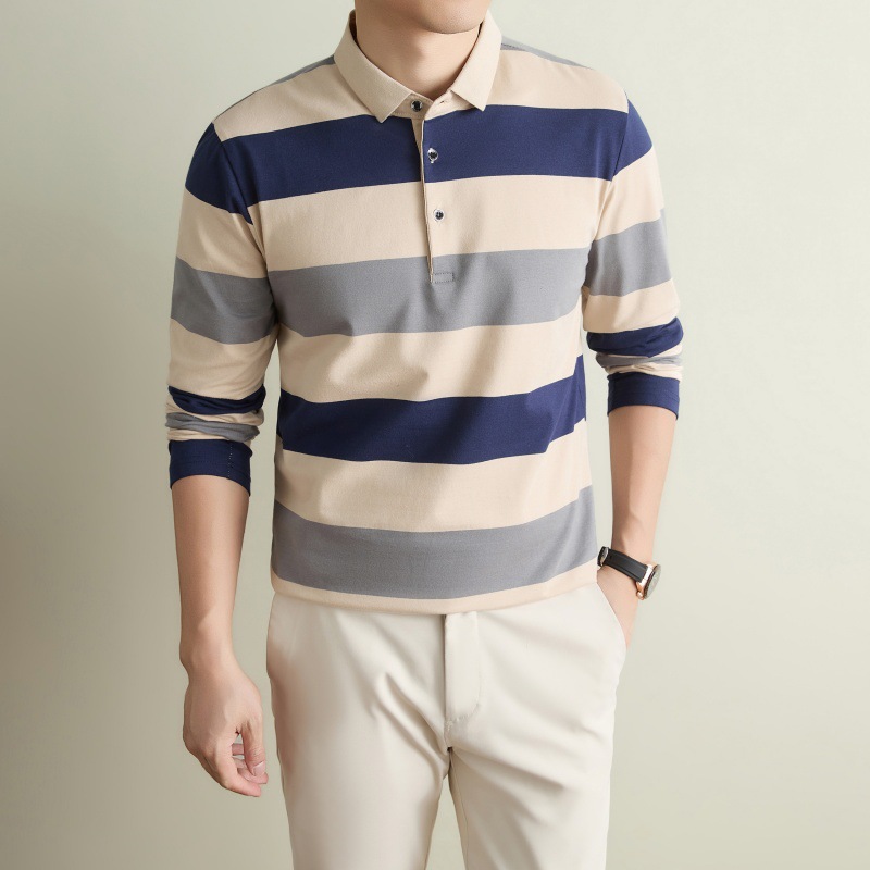 Striped long-sleeve men's polo shirt - Image 17