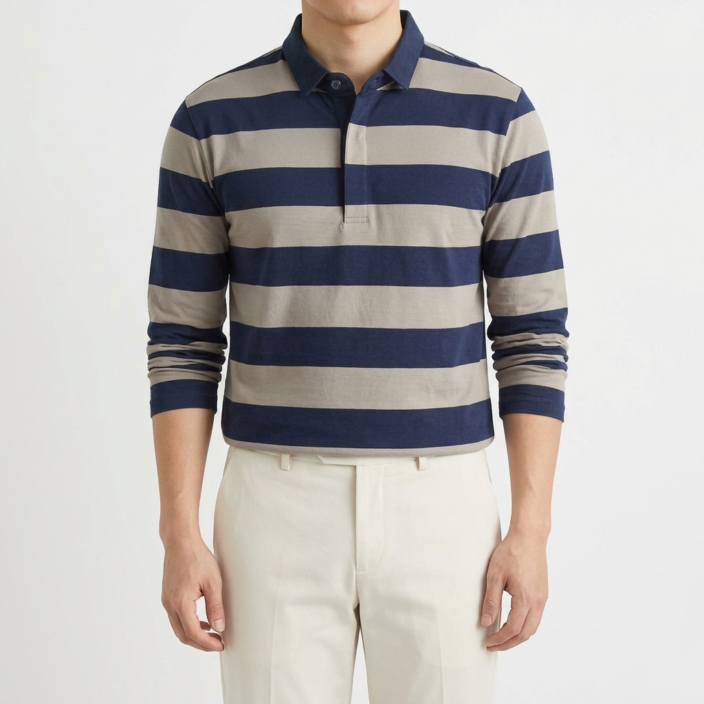 Striped long-sleeve men's polo shirt - Image 10