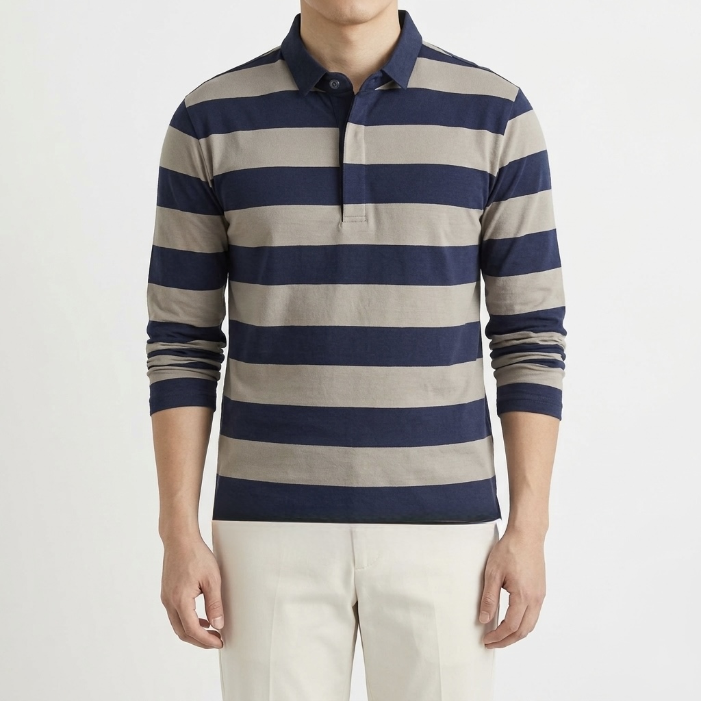 Striped long-sleeve men's polo shirt