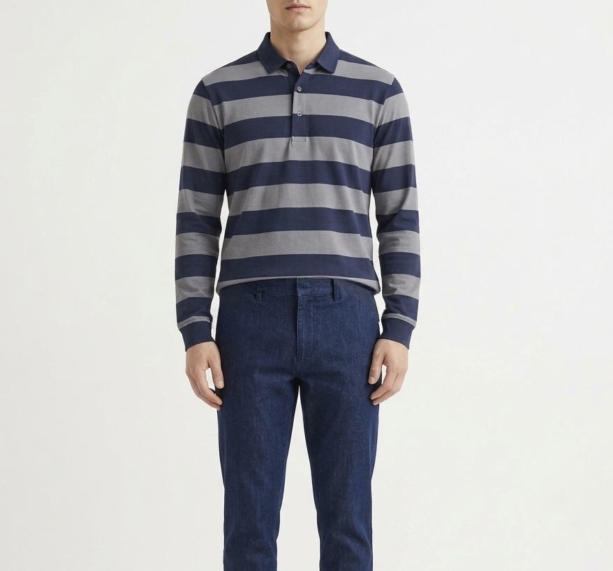 Striped long-sleeve men's polo shirt - Image 11