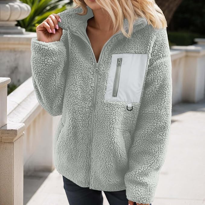 Teddy fleece stand up collar outdoor women's jacket - Image 17